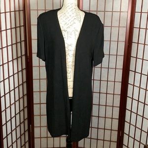 Short sleeve long open black cardigan - black